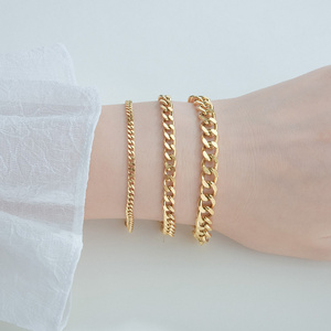 Minimalist 18K Gold Plated IP Plating  Link Chain Bracelet  Stainless Steel 3mm 5mm 7mm Cuban Chain Bracelets For Women