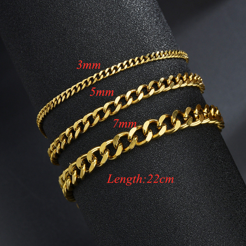 Minimalist 18K Gold Plated IP Plating  Link Chain Bracelet  Stainless Steel 3mm 5mm 7mm Cuban Chain Bracelets For Women