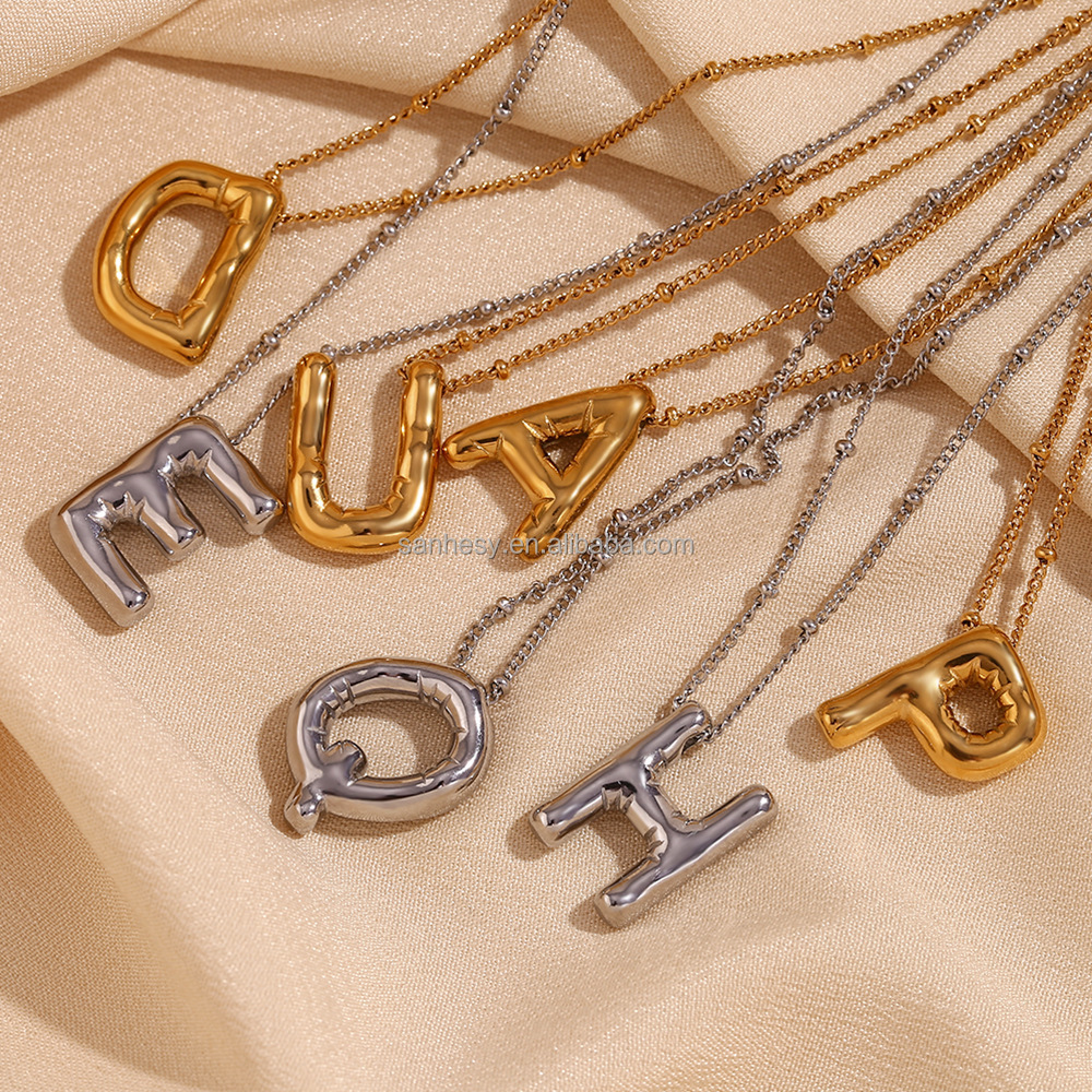 Stainless Steel Gold PVD Plated DIY Balloon Alphabet Initial Letter Necklace Titanium Steel Aerated Letters Choker Necklace