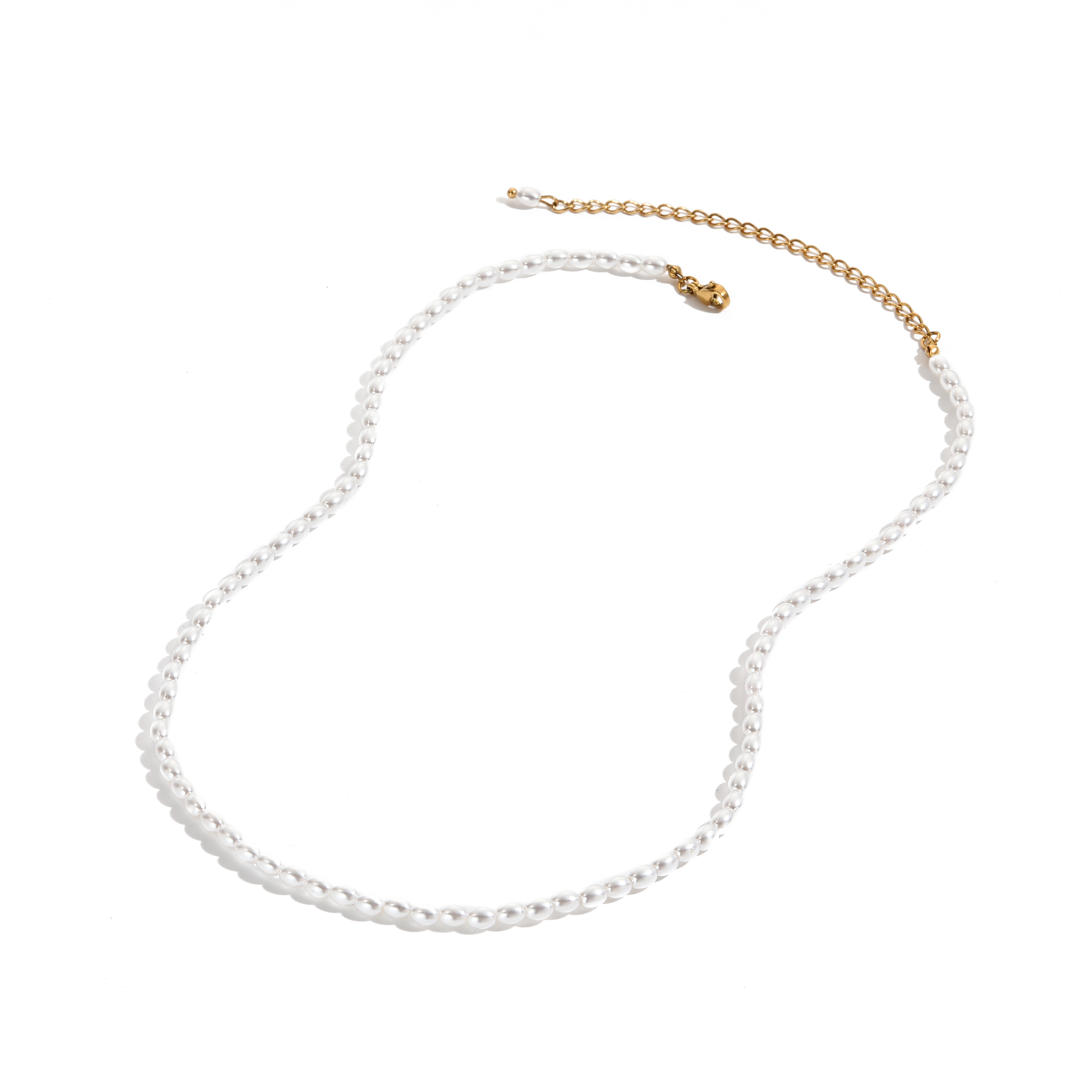 Stainless Steel 14K Gold Plated Imitation Irregular Pearl Necklace Titanium Steel PVD Imitation Oval Pearl Chain Necklace