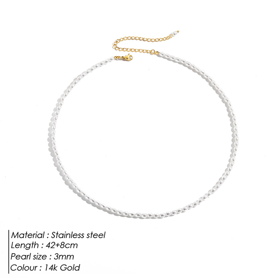 Stainless Steel 14K Gold Plated Imitation Irregular Pearl Necklace Titanium Steel PVD Imitation Oval Pearl Chain Necklace