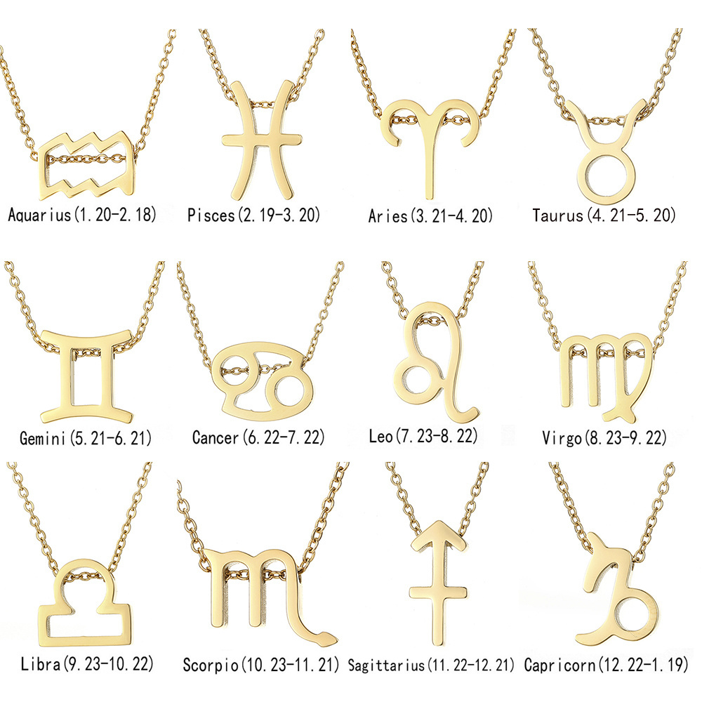 Wholesale Stainless Steel Adjustable Chain  Hollow Zodiac Signs Pendant Zodiac Necklaces