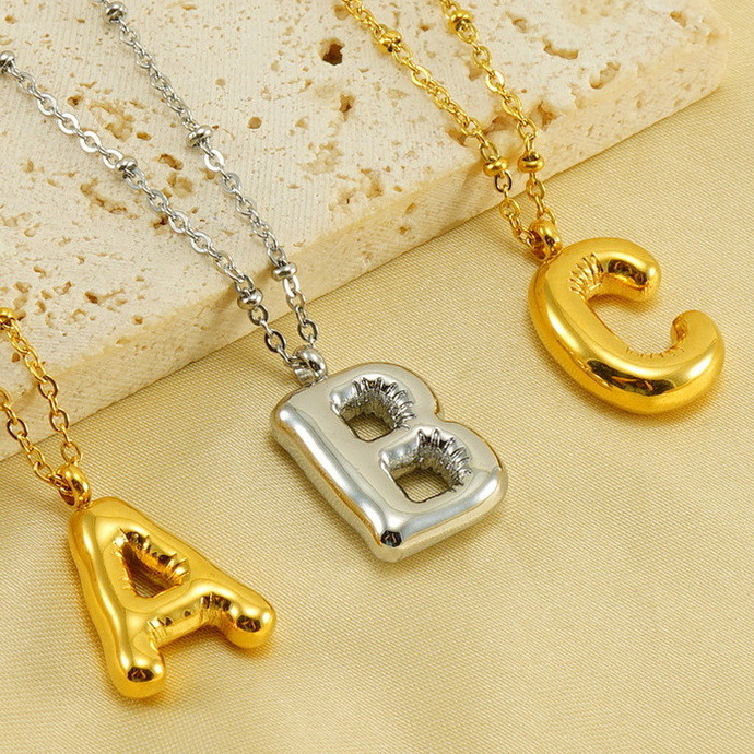 Stainless Steel 18K Gold PVD Plated DIY Balloon Alphabet Initial Letter Necklace Titanium Steel Aerated Bubble Letters Necklace