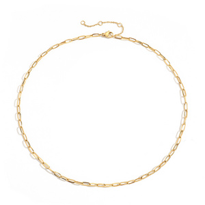 Hot Selling Stainless Steel Small Thin Cuban Link Chain Choker Necklace Paperclip Necklace Gold Plated Link Chain Jewelry