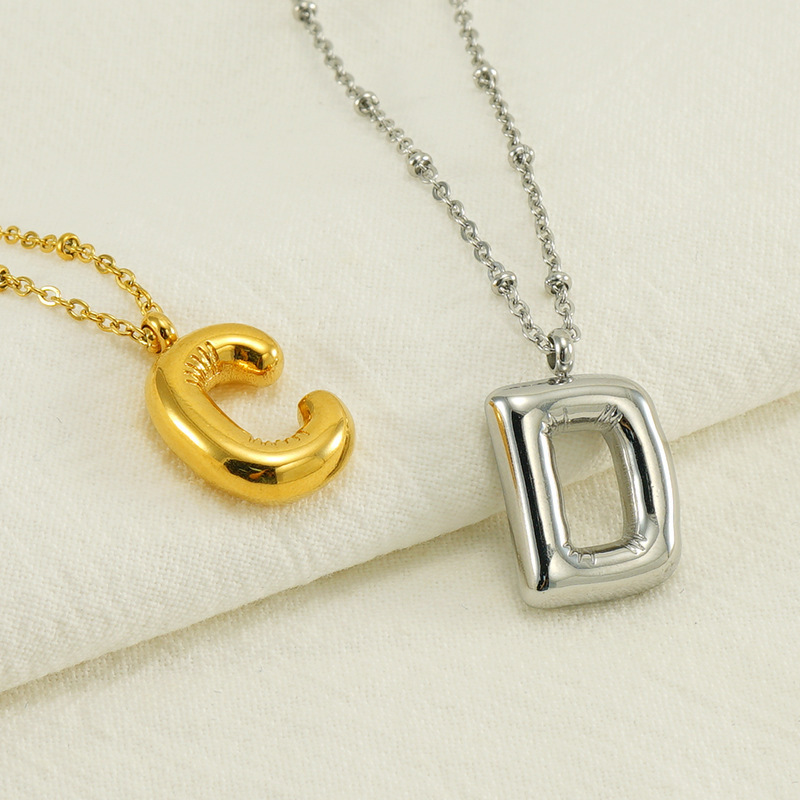 Stainless Steel 18K Gold PVD Plated DIY Balloon Alphabet Initial Letter Necklace Titanium Steel Aerated Bubble Letters Necklace