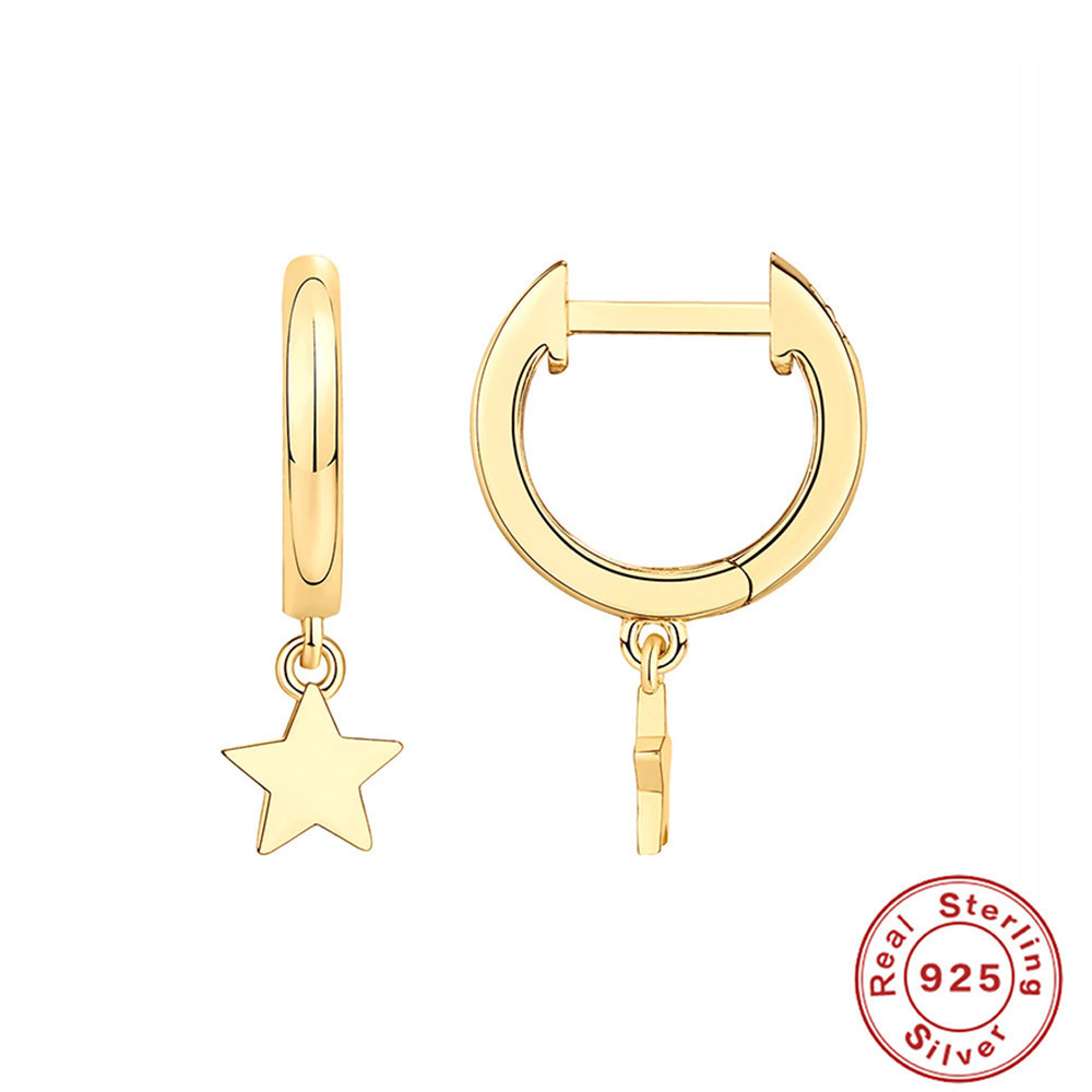 INS S925 Sterling Silver Gold Plated Zircon Dagger Sword Eye Hoop Earrings 925 Silver Personalized Moon Star Dangle Earring