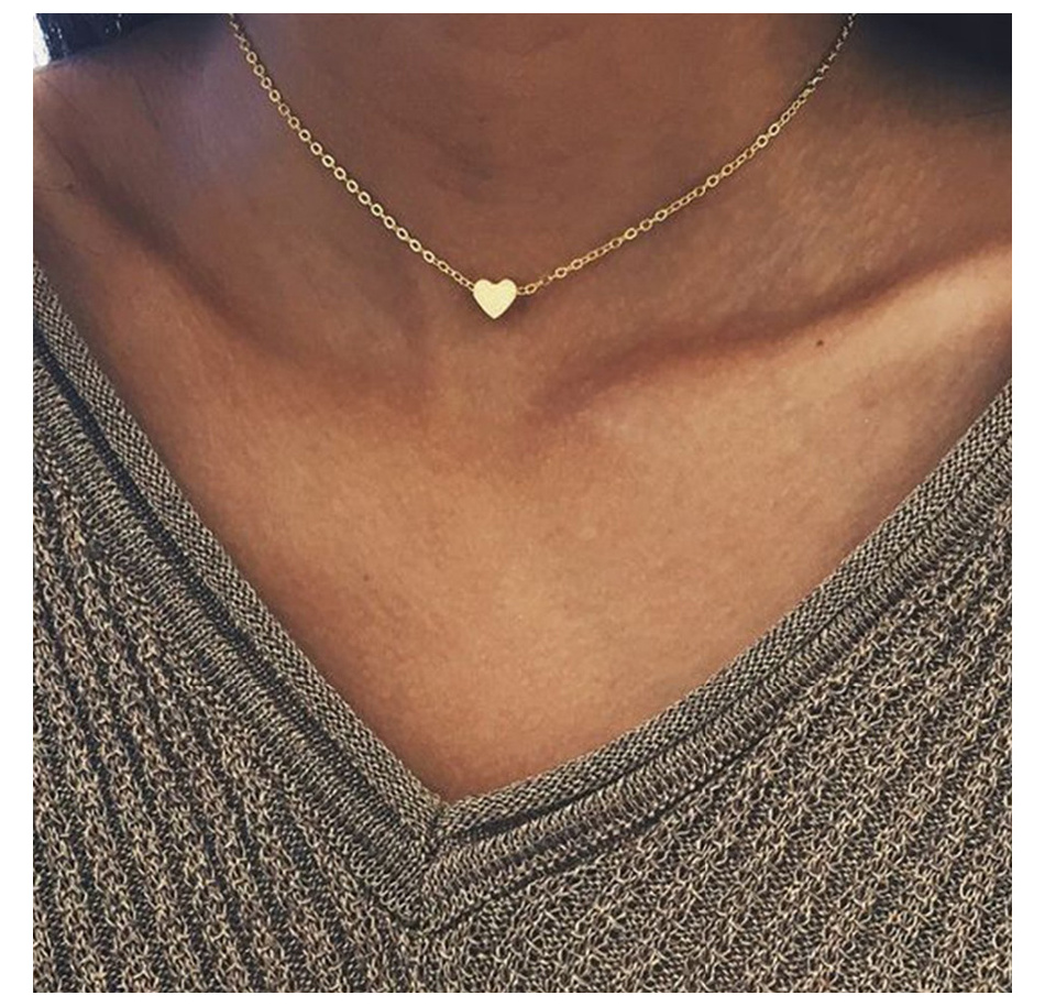 New Jewelry Trendy Necklace Jewelry 316L Stainless Steel Necklace 14K Gold Heart Charm Choker Necklace for Girls  Women