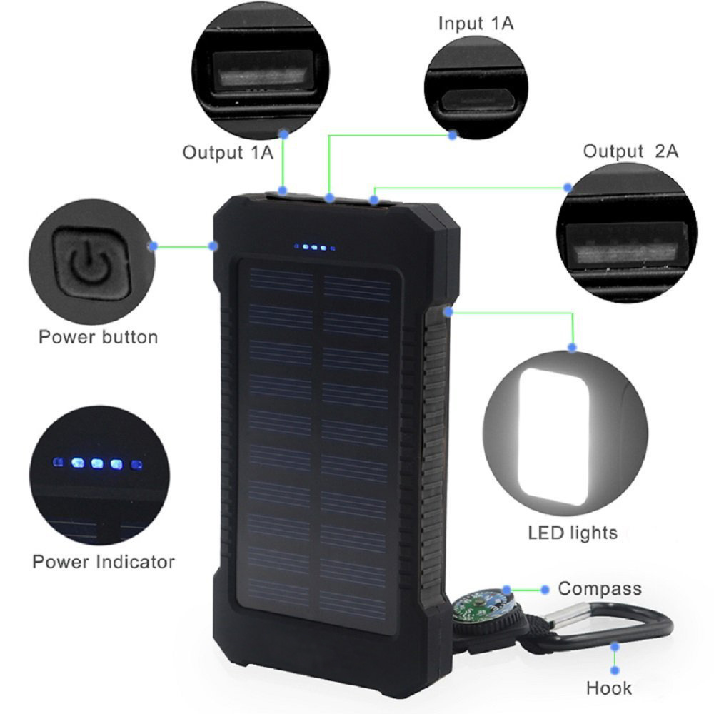 2022 best waterproof portable ultra slim dual usb cell phone power banks 10000mAH solar power bank mobile charger 10000mah