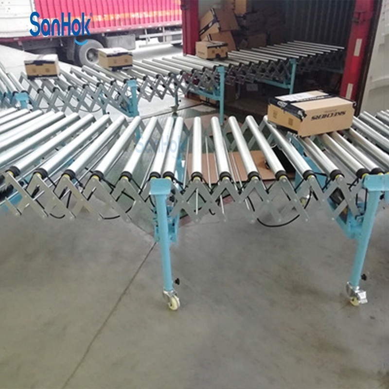 Automatic Multi Wedge Belt Motorized Flexible Roller Conveyor For Truck Loading And Unloading