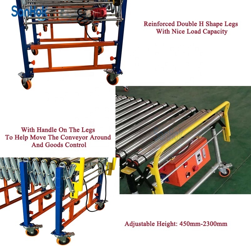 Automatic Multi Wedge Belt Motorized Flexible Roller Conveyor For Truck Loading And Unloading