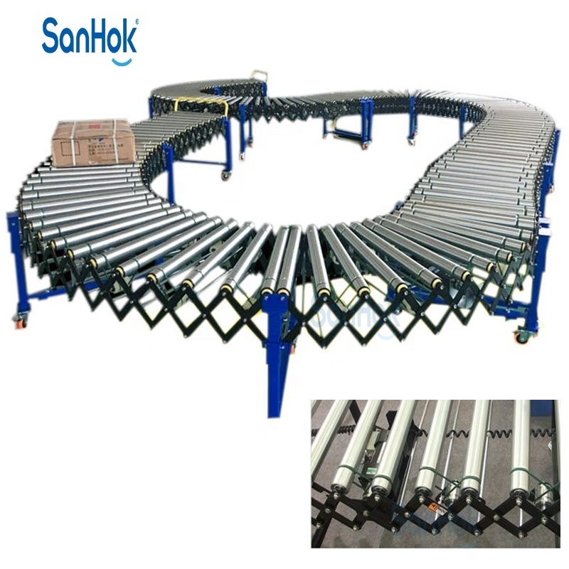 Automatic Multi Wedge Belt Motorized Flexible Roller Conveyor For Truck Loading And Unloading