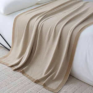 wholesale Double Sided Super Soft Flax Natural Herringbone custom blanket for baby bed other wearable wool knit throw blanket