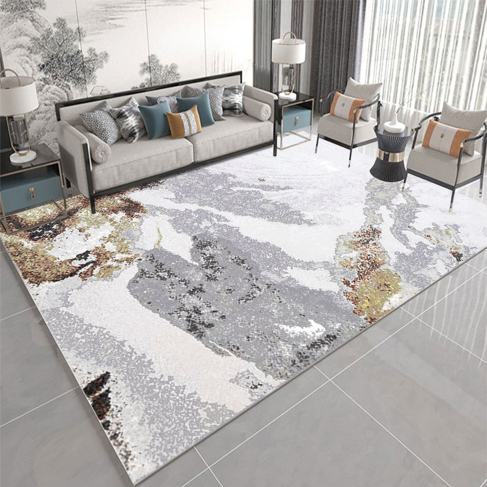 Modern Medium Pile Rug Floor Mat Soft Geometric Printed Velvet Carpet Modern Luxury Gold Foil Print Art Carpet