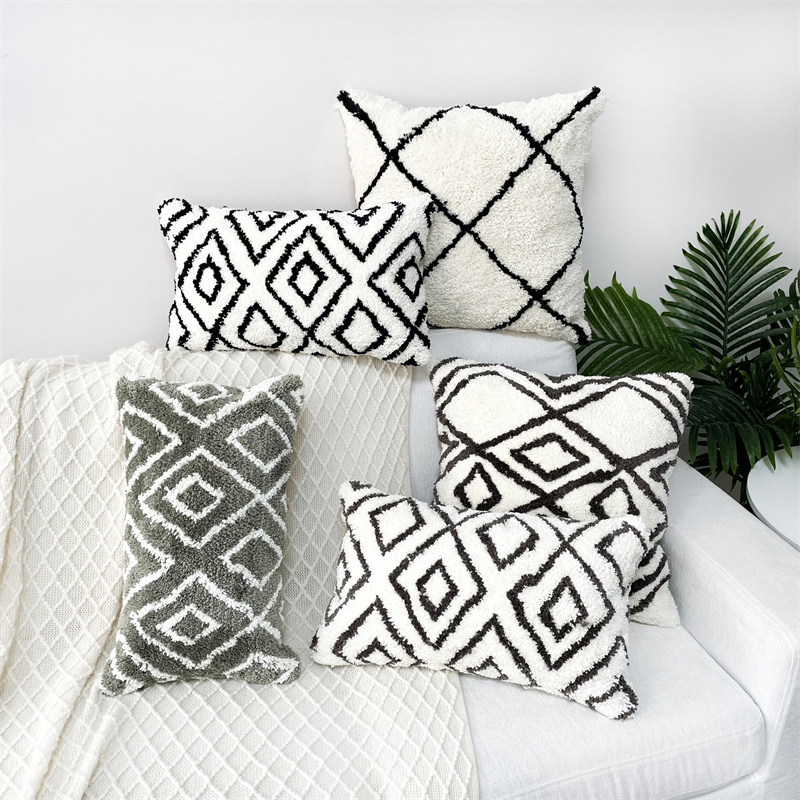 SH0005 Wholesale Boho Sofa Couch Wedding Decor Cushion Cover Moroccan Style Hand Woven Square Tufted Throw Pillow Cover