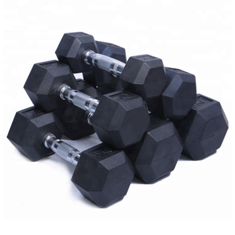 Customized Strength Training Weight Lifting Cast Iron Rubber Coated Hex Dumbbell