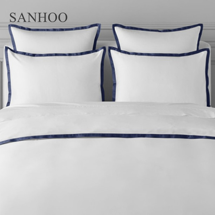 SANHOO Luxury Hotel Textile 300 Thread Count Sateen White Bed Sheet 100% Cotton Bedding Set