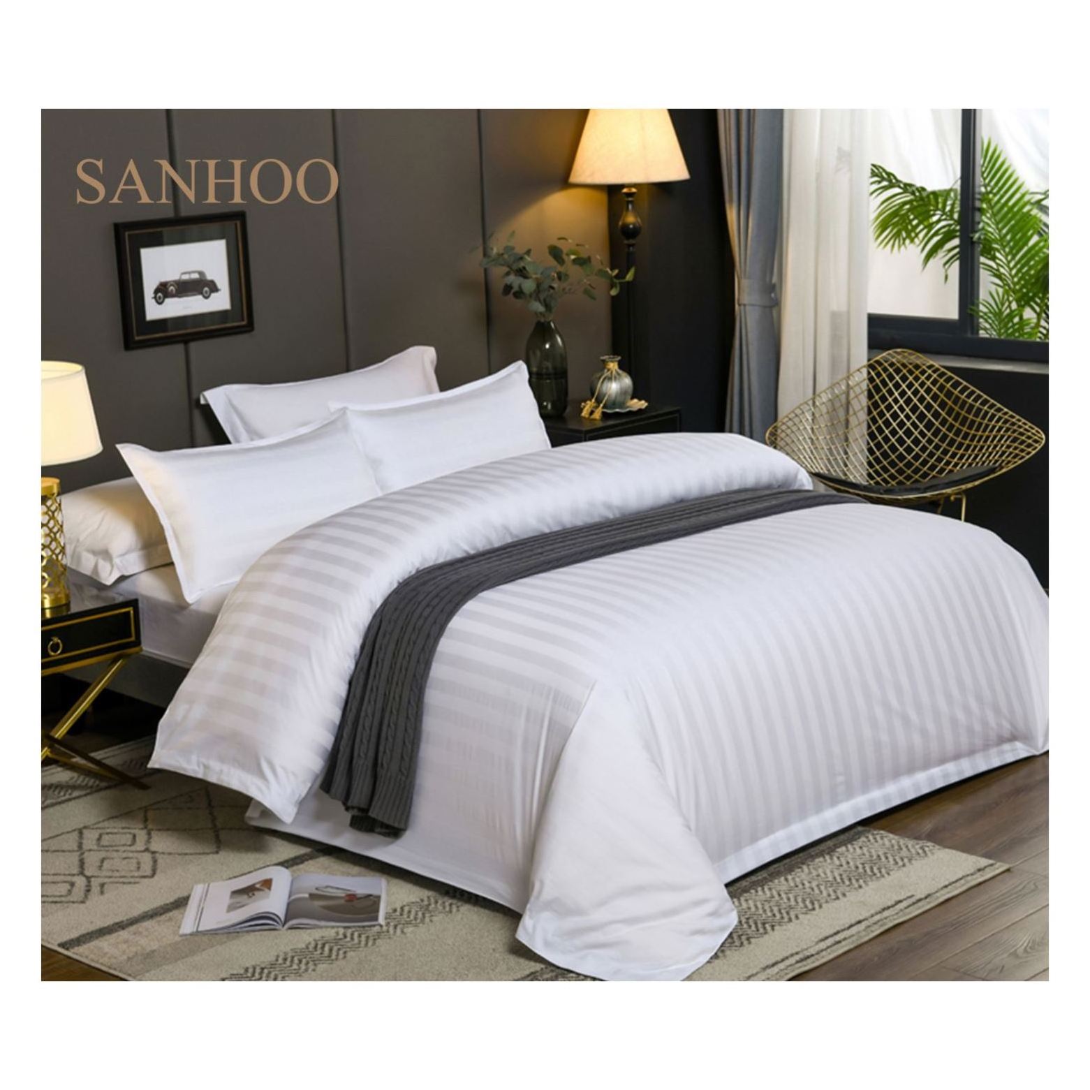 SANHOO Deluxe Sheraton Hotel 60S 6X6 Embroidery Cotton King Size Bedsheet 6Pcs High Cotton Quality Bedding Set Duvet Cover