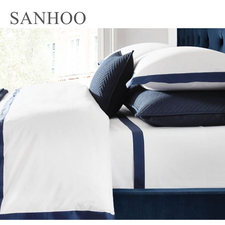 SANHOO Luxury Hotel Textile 300 Thread Count Sateen White Bed Sheet 100% Cotton Bedding Set