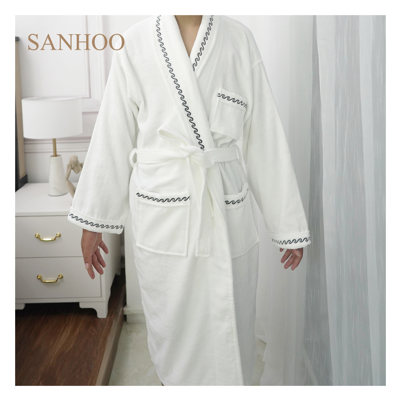 SANHOO SANHOO Hilton Hotel Quality Waffle Bathrobe 100% Cotton Super Soft Unisex Robe Dressing gown Bath Gown