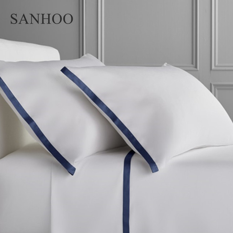 SANHOO Luxury Hotel Textile 300 Thread Count Sateen White Bed Sheet 100% Cotton Bedding Set