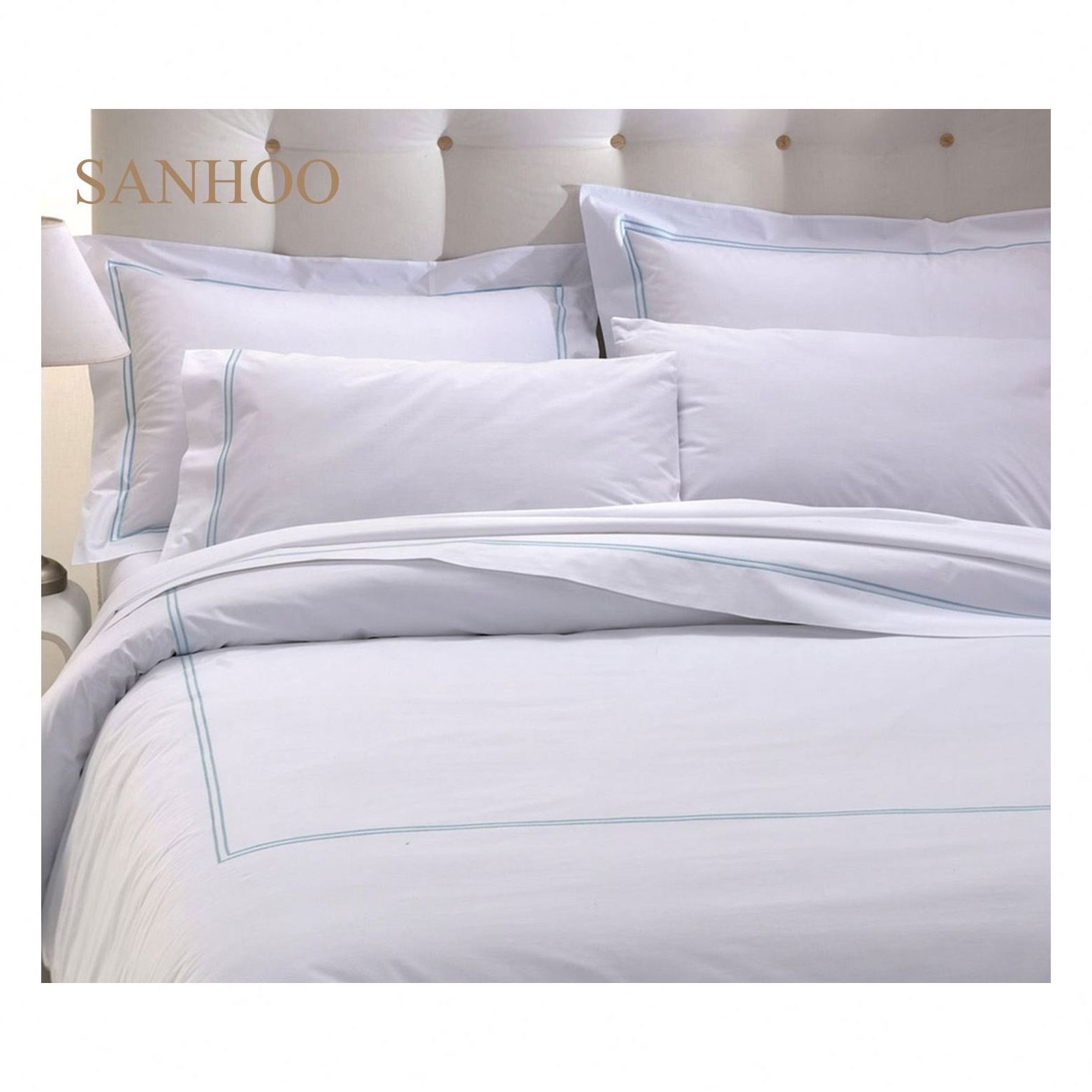 SANHOO Deluxe Sheraton Hotel 60S 6X6 Embroidery Cotton King Size Bedsheet 6Pcs High Cotton Quality Bedding Set Duvet Cover