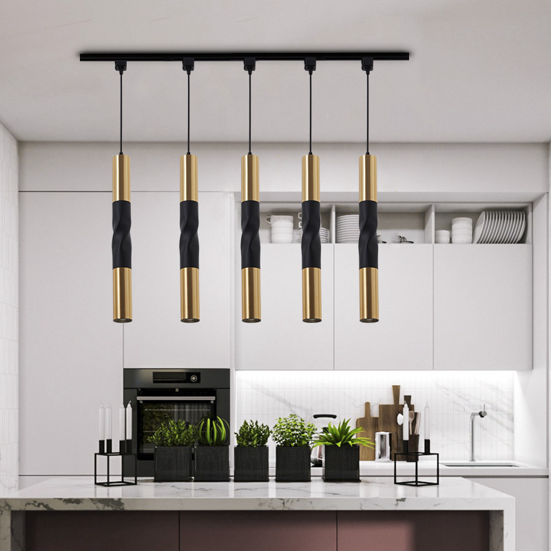 Factory Price Nordic Long Round Aluminum Tube Pipe Ceiling Pendant Light Black Gold Modern Counter Dining Bedside Luminaire