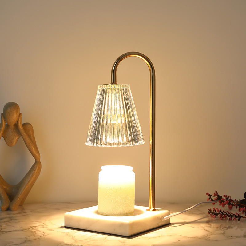 Desk Lamp Clear Glass Lampshade Candle Warmer Lamp Wax Warmer Wood Base Marble Candle Warmer Lamp