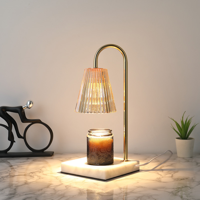 Desk Lamp Clear Glass Lampshade Candle Warmer Lamp Wax Warmer Wood Base Marble Candle Warmer Lamp