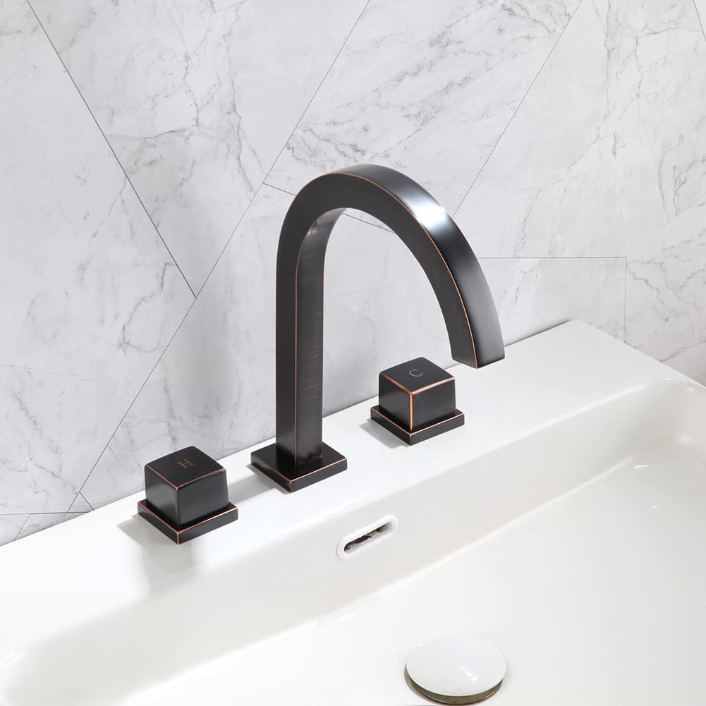 2-Handle Widespread Bathroom Sink Faucet Oil Rubbed Bronze Solid Brass Waterfall Bathroom Vanity 3 Holes Basin Mixer Faucets