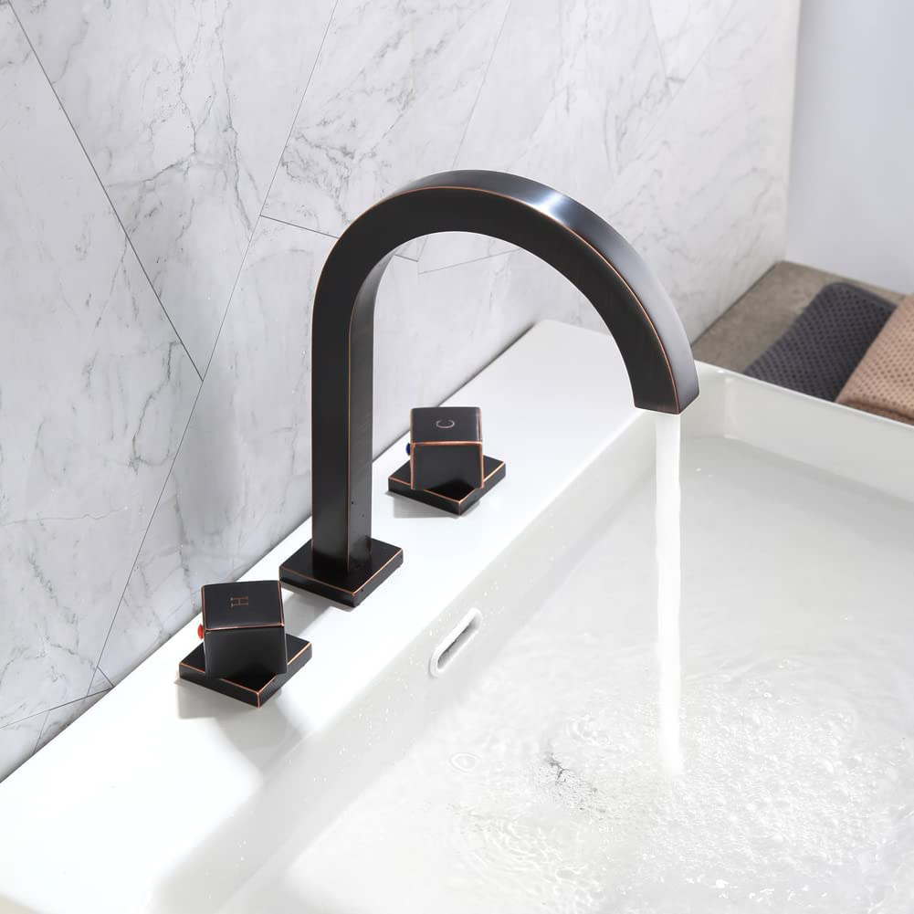 2-Handle Widespread Bathroom Sink Faucet Oil Rubbed Bronze Solid Brass Waterfall Bathroom Vanity 3 Holes Basin Mixer Faucets