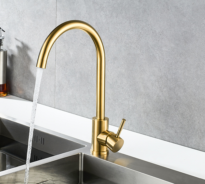 Single Handle High Arc Brushed Gold Kitchen Faucet Stainless Steel Commercial Single Hole Kitchen Sink Faucet