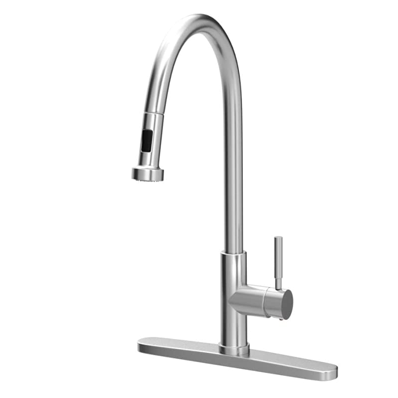 Kitchen Faucet with Pull Down Sprayer Brushed Nickel Small High Arc Stainless Steel Single Handle Pull Out Kitchen Sink Faucet