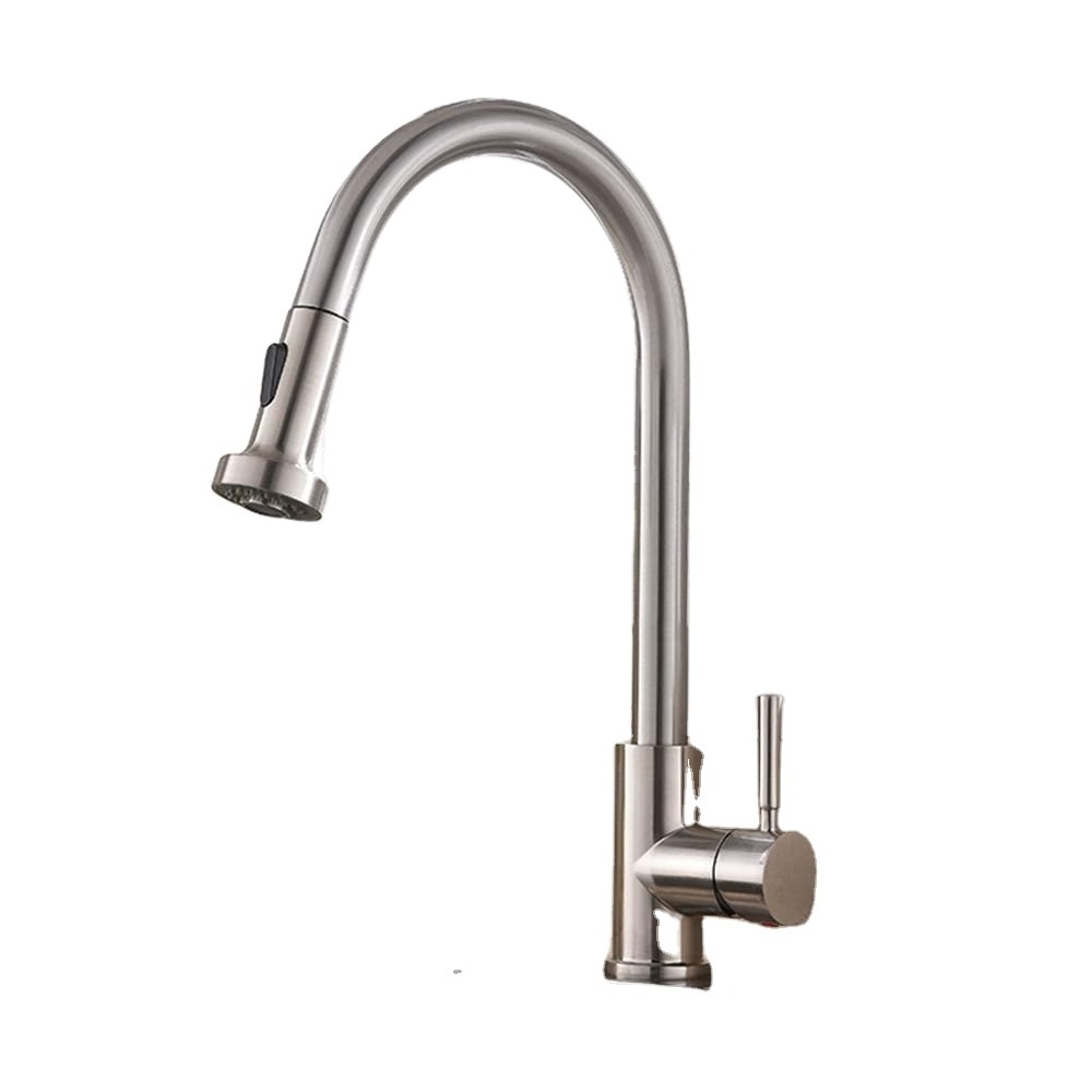 Kitchen Faucet with Pull Down Sprayer Brushed Nickel Small High Arc Stainless Steel Single Handle Pull Out Kitchen Sink Faucet