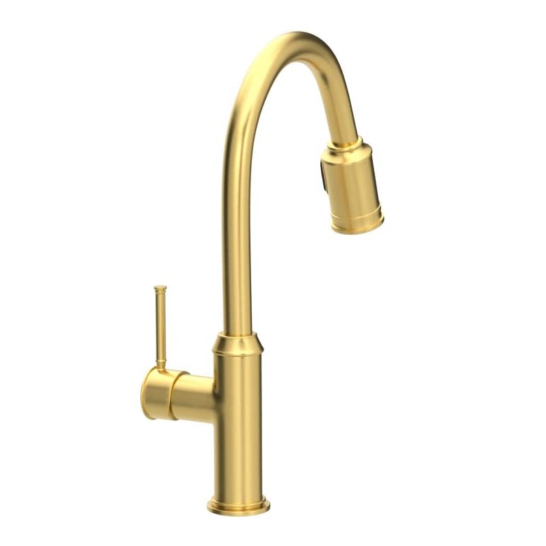 Single Handle Swan Hole Brushed Gold Pull Down Spring Kitchen Sink Faucet With Faucet Hole Cover Kitchen Sink Faucet