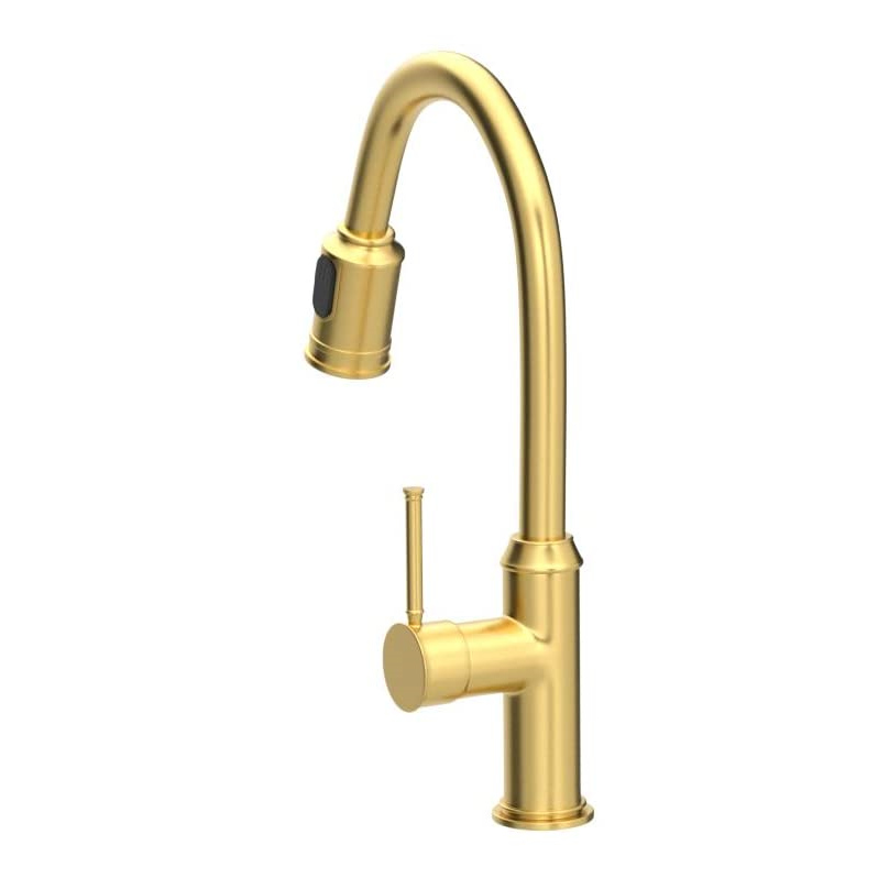 Single Handle Swan Hole Brushed Gold Pull Down Spring Kitchen Sink Faucet With Faucet Hole Cover Kitchen Sink Faucet