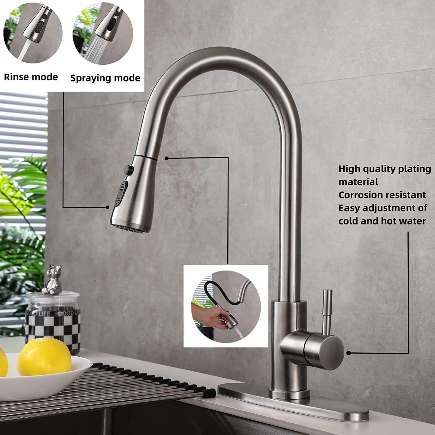 2023 kitchen faucet stainless steel 304 water tap modern kichen kitchen taps nickle pull out sprayer kitchen mixer sink faucets