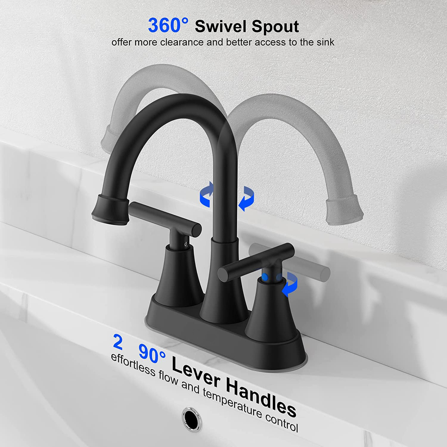 Bathroom Faucets for Sink 3 Hole Matte Black with 2 Supply Hoses Lead-Free 2-Handle Centerset Faucet for Bathroom Sink Vanity RV