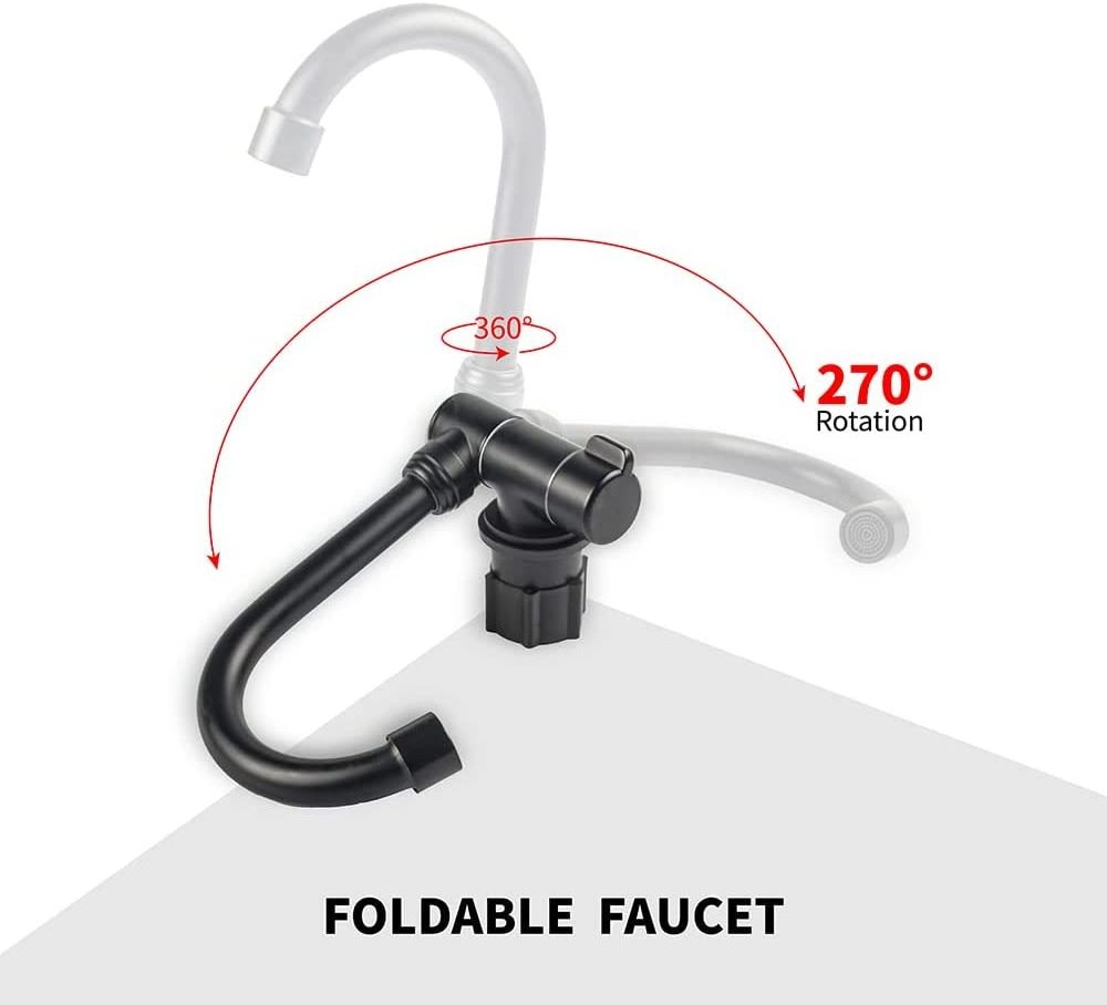 Matte Black RV Folding Faucet 360 Degree Swivel Hot and Cold Water Faucet For Kitchen Sink Or Bathroom Basin