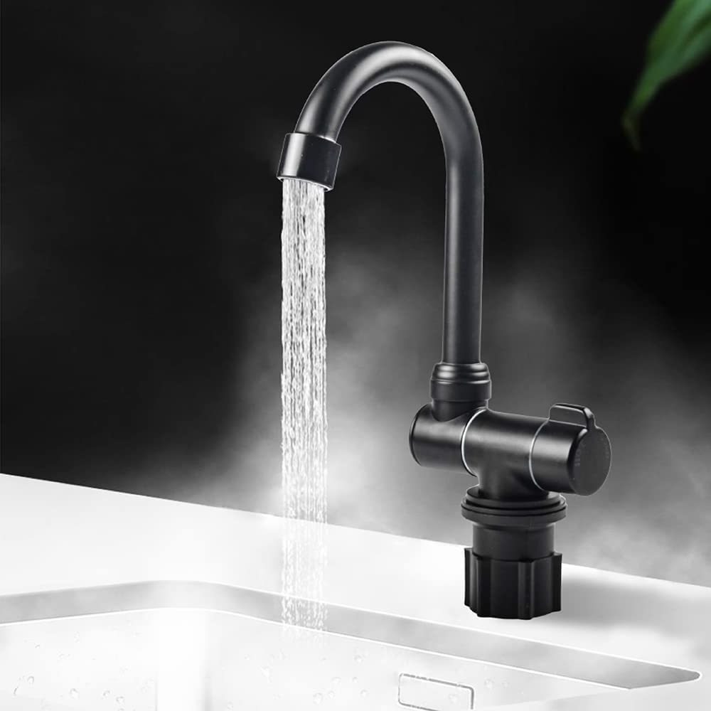 Matte Black RV Folding Faucet 360 Degree Swivel Hot and Cold Water Faucet For Kitchen Sink Or Bathroom Basin