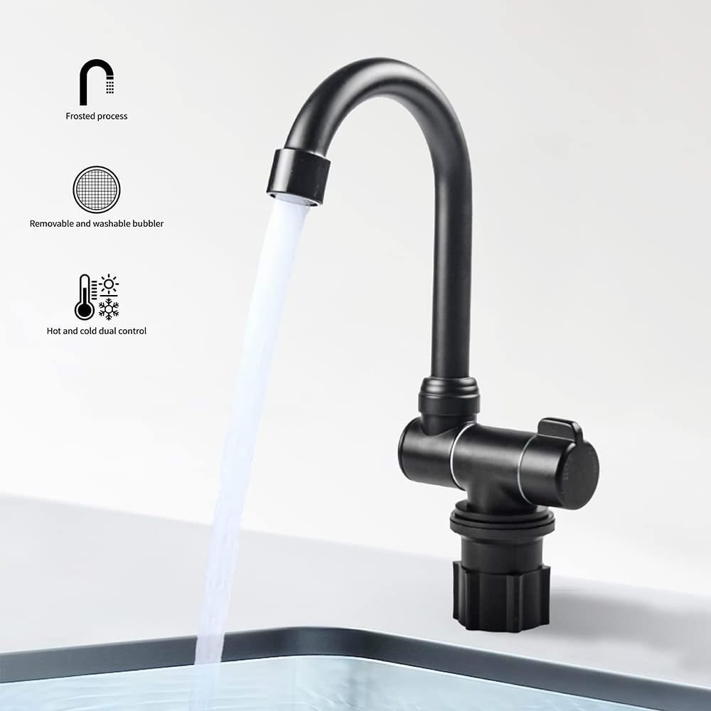 Matte Black RV Folding Faucet 360 Degree Swivel Hot and Cold Water Faucet For Kitchen Sink Or Bathroom Basin