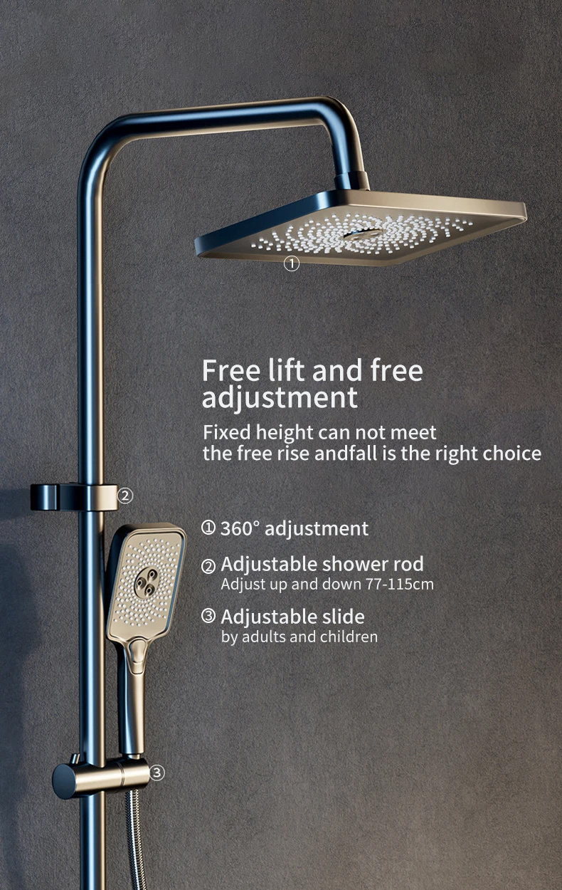 Bathroom Shower System Piano Key LED Shower Set Digital Temperature Smart Gun Gray Grey Brass Rainfall Faucet Cheap Low Price