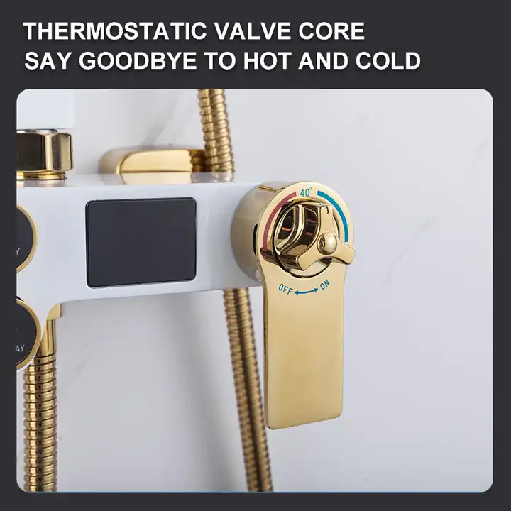 Hot Sale White Gold Wall Mounted Multi Function Digital Display Button Bathroom Shower Set Hot Cold Brass Faucet With Spray Gun