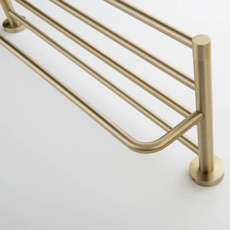 Brushed Gold Double Layer Bathroom Stainless Steel Towel Rail Towel Rack Shelf With Wall Mount