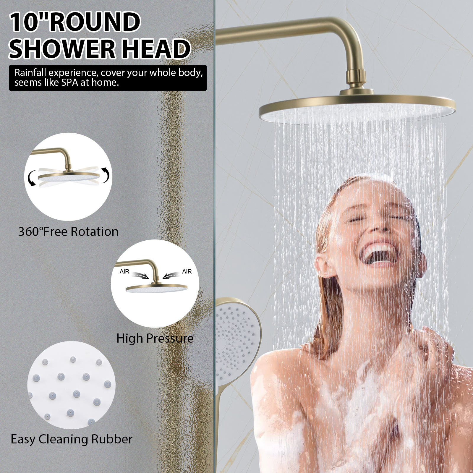 High Quality Hot Sale Manufacture Luxury Gold Brass Hotel Bath Rain Shower Set Rainfall Head Bathroom Mixer Faucet with 3 Outlet