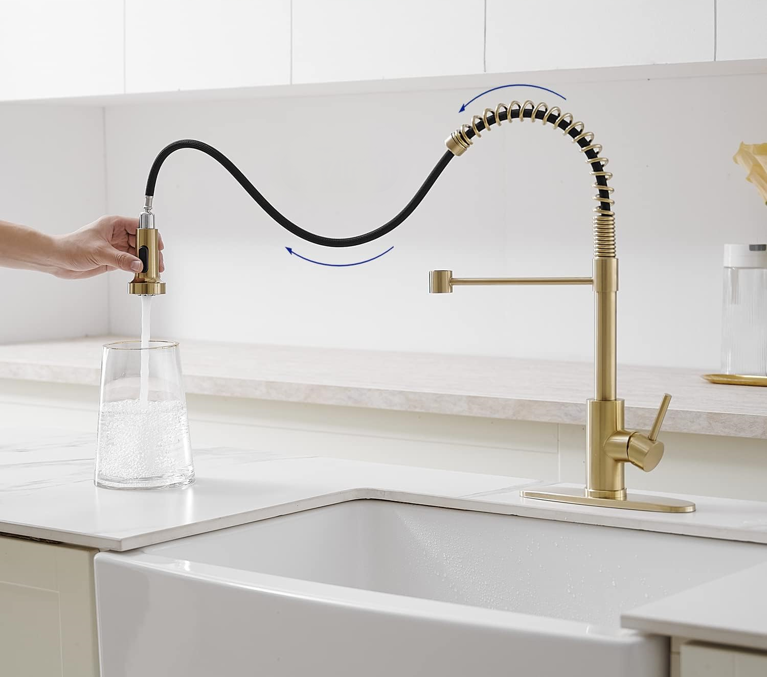 Luxury High Arc Pre-Rinse Kitchen Faucet Deck Mounted Pot Filler Brushed Gold black Pull Down Spring Spout sink Tap