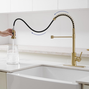 Luxury High Arc Pre-Rinse Kitchen Faucet Deck Mounted Pot Filler Brushed Gold black Pull Down Spring Spout sink Tap