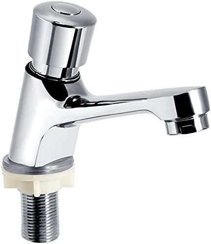 Public Kitchen Bathroom Chrome Plated Self Closing Water Saving Time Delay Faucet Basin Sink Tap for Home or Outdoor Single Cold