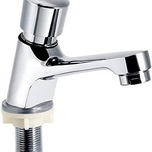 Public Kitchen Bathroom Chrome Plated Self Closing Water Saving Time Delay Faucet Basin Sink Tap for Home or Outdoor Single Cold