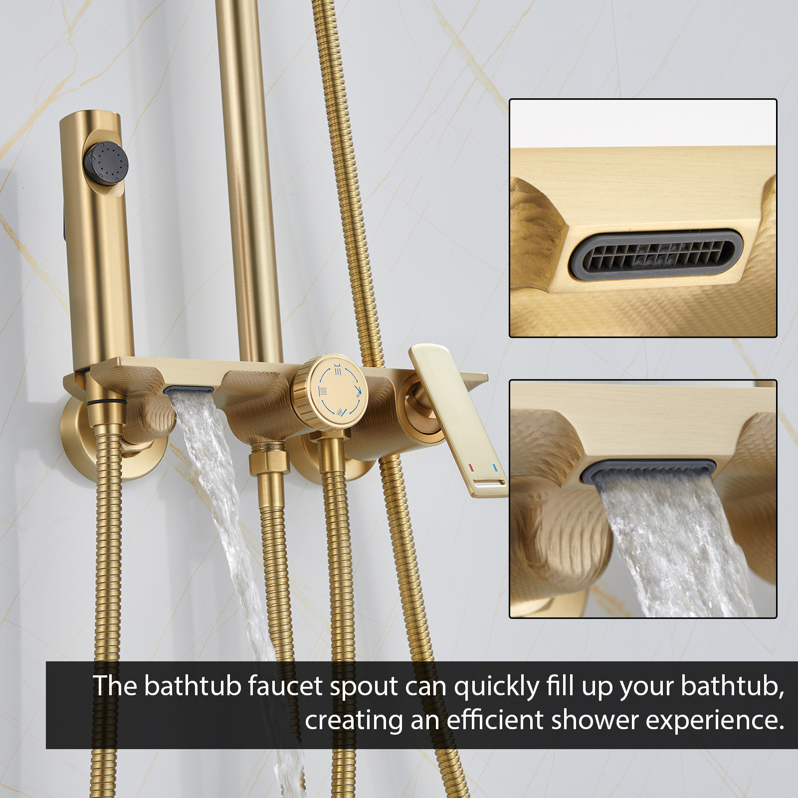 High Quality Hot Sale Manufacture Luxury Gold Brass Hotel Bath Rain Shower Set Rainfall Head Bathroom Mixer Faucet with 3 Outlet