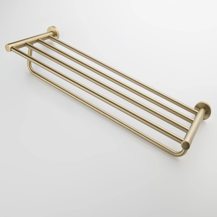 Brushed Gold Double Layer Bathroom Stainless Steel Towel Rail Towel Rack Shelf With Wall Mount